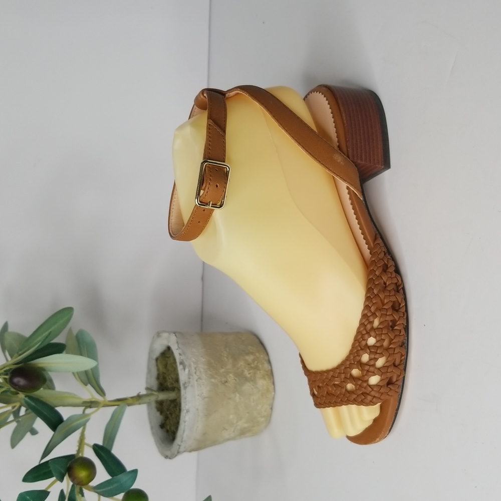 JCREW Open-toe Slingback Heels with Ankle Strap Size 5 Burnished Pecan